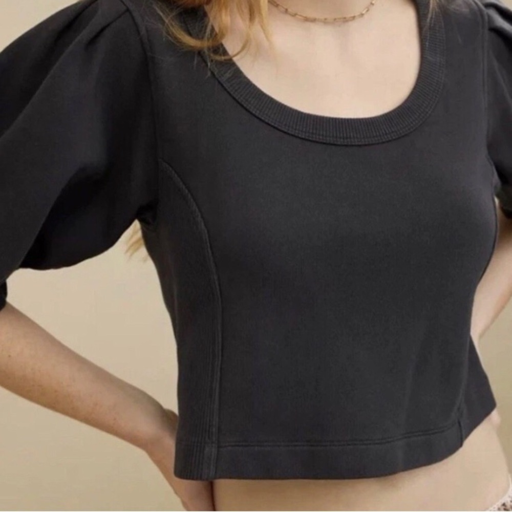 aerie Black Puff-Sleeve Crop Top XXL